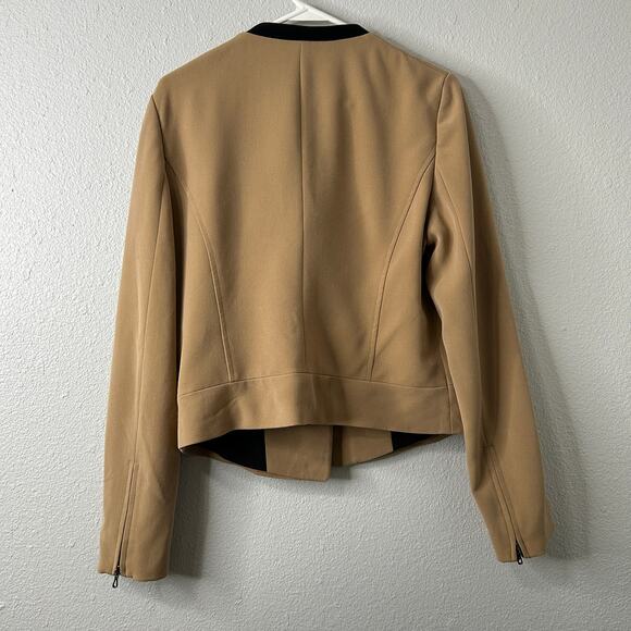 Ann Taylor Collarless Blazer Women’s 8 Tan Black Trim Stretch Lined Jacket - Picture 8 of 9